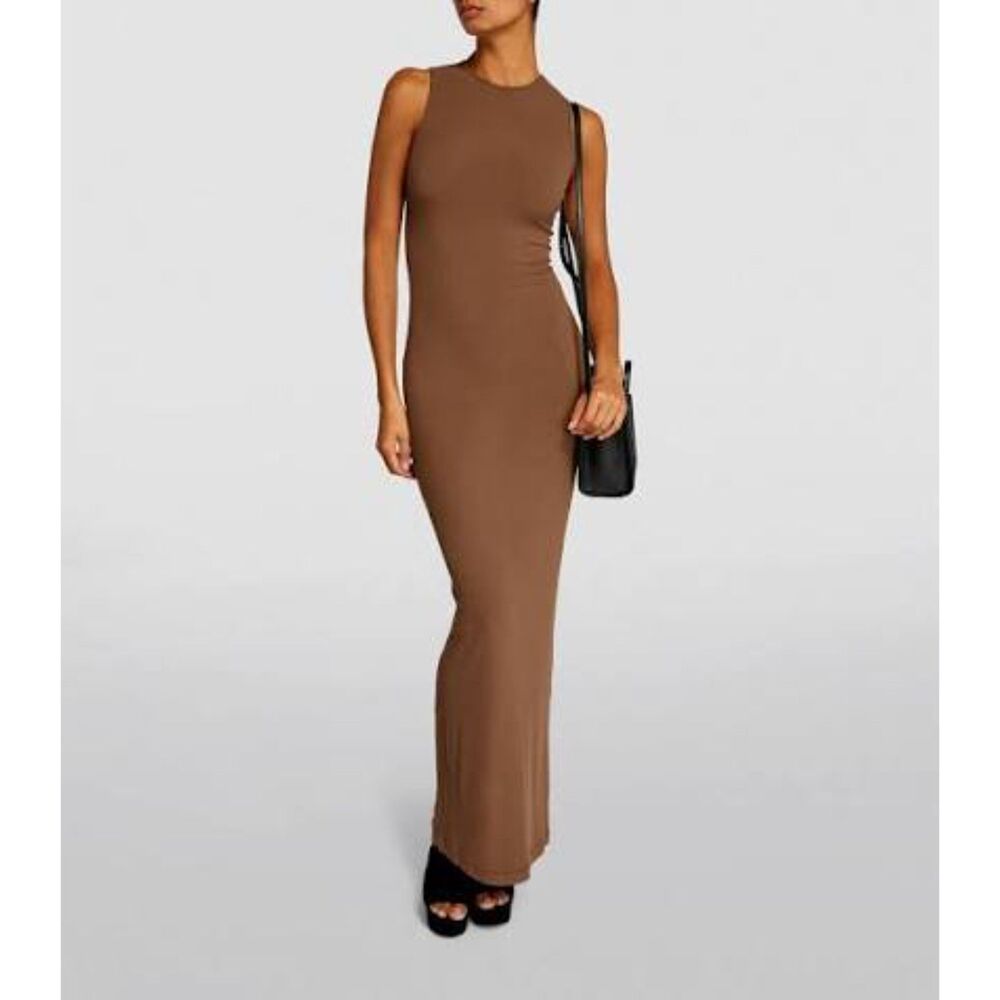 SKIMS light brown ribbed soft tank top maxi dress size small